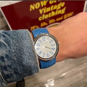 Vintage KRISTINE Blue watch big face 90s womens funky watch blue band